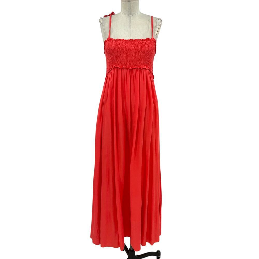 Tuckernuck Pomander Place Shallon Tie Strap Smocked Maxi Dress Coral Size Large